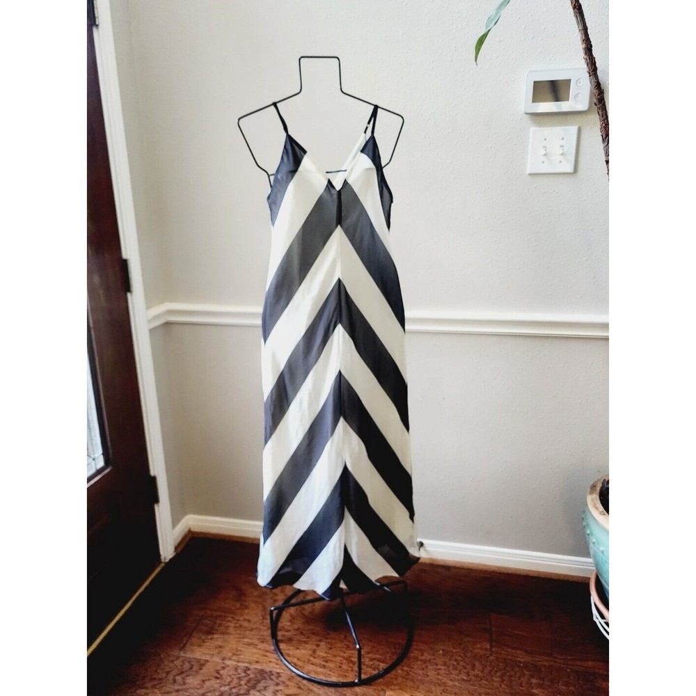 Christopher John Rogers Target Chiffon Slip Maxi Dress Chevron Black White10